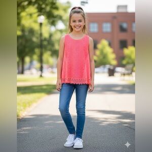 Arizona Jeans‎ Girls’ Crochet Tank top  Large 14 sleeveless shirt neon pink